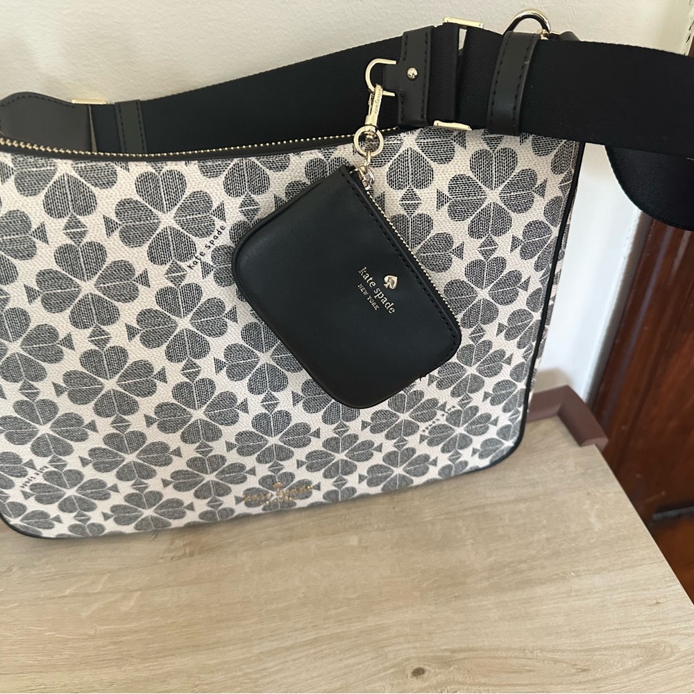 kate spade Black and White Floral Shoulder Bag with Coin Pouch